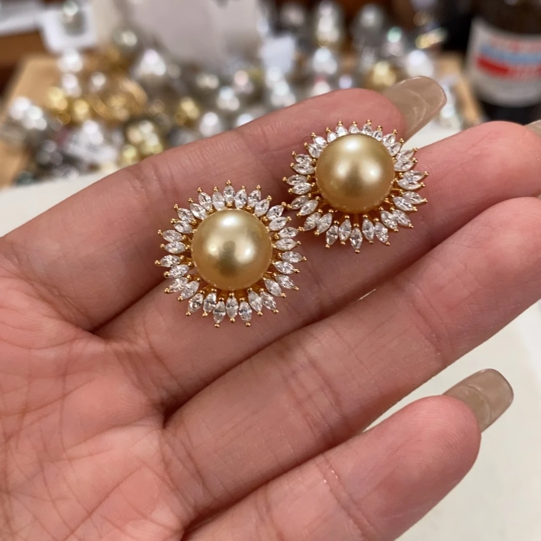 银S925镶嵌海水珍珠耳饰