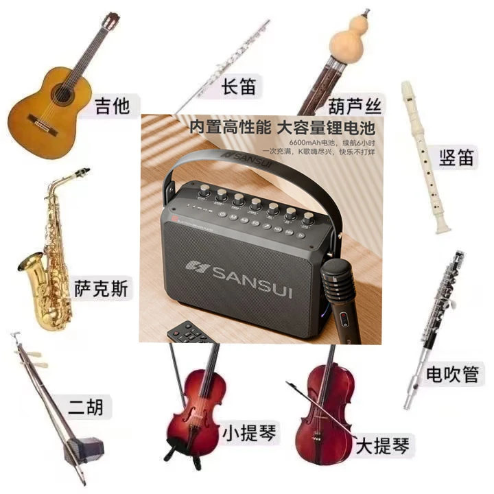 山水T98蓝牙音响K歌大功率音箱双无线充电话筒音响多喇叭低音炮