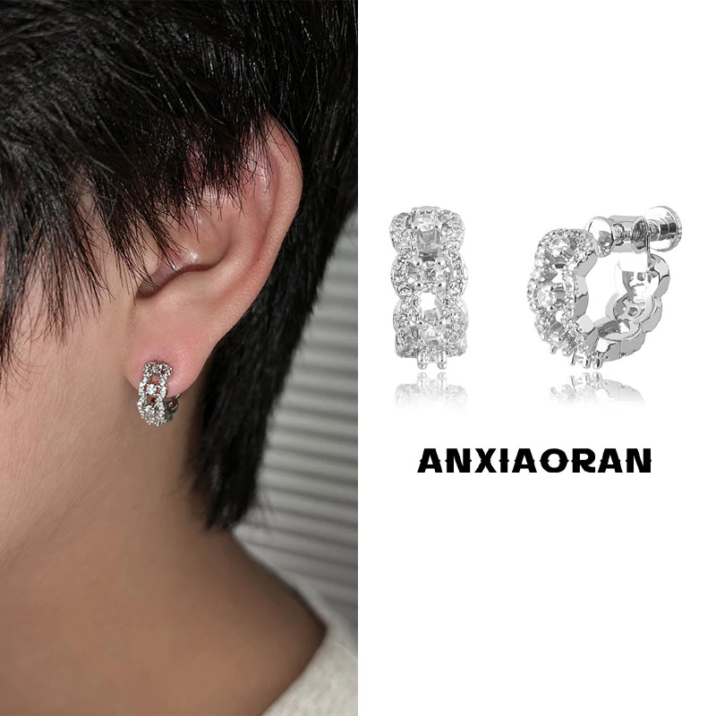 合金耳饰 闪亮法式蕾丝花边镂空镶嵌无痛耳夹轻奢小众耳圈耳骨夹