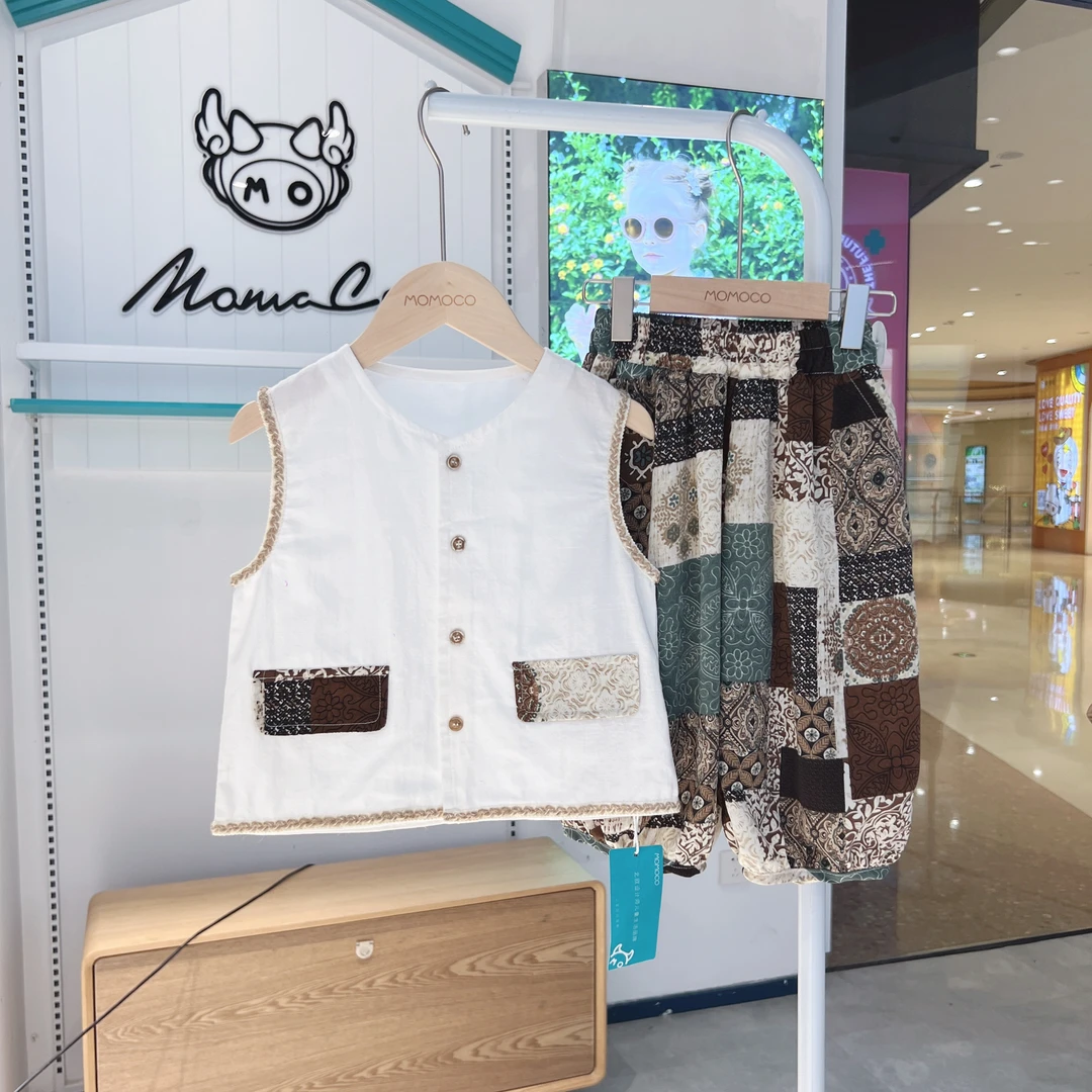 MOMOCO夏季新款男女童百搭潮流民族风无袖套装77230578635
