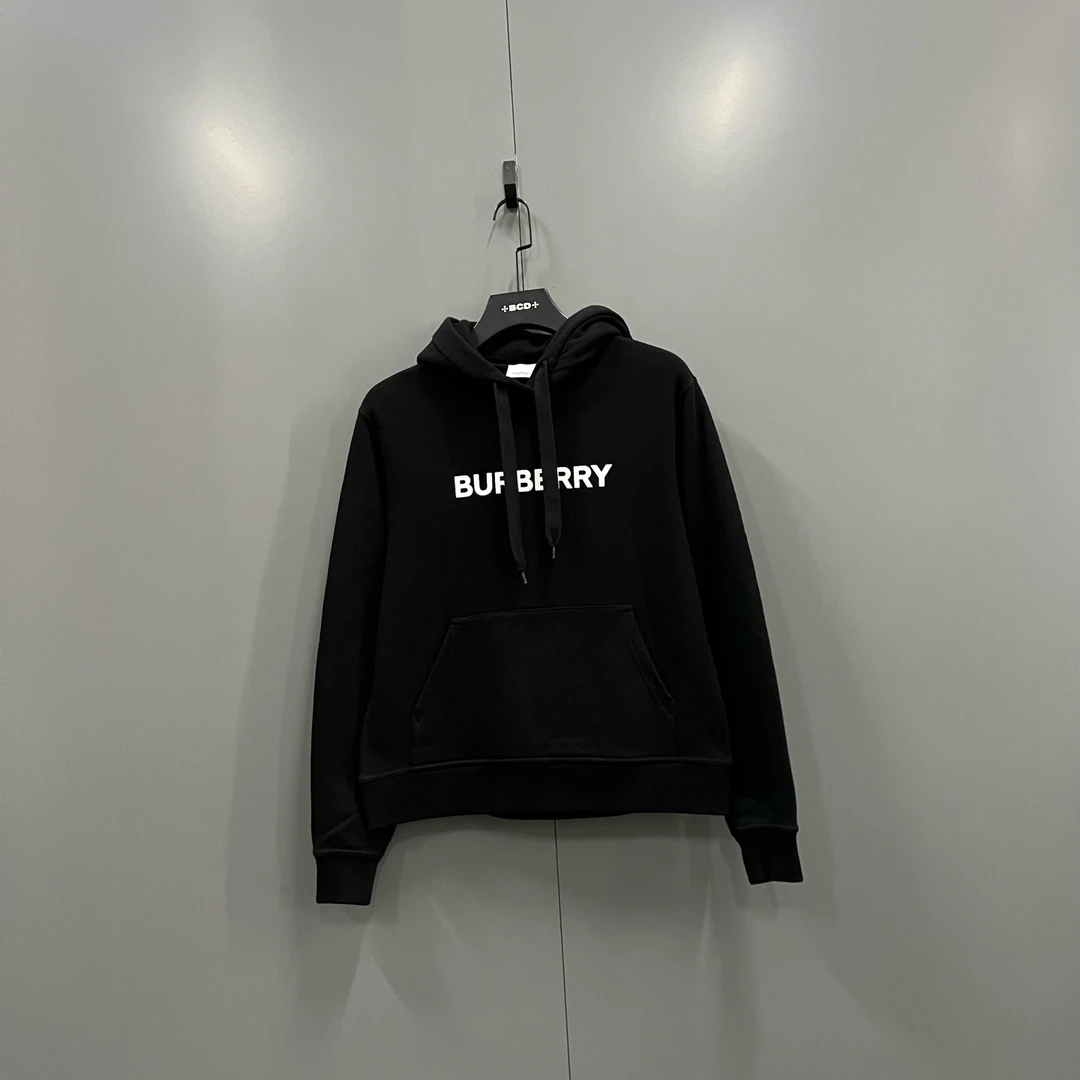 99新 BURBERRY/博柏利 tt5 黑色印花logo帽衫 S码/98新/610152