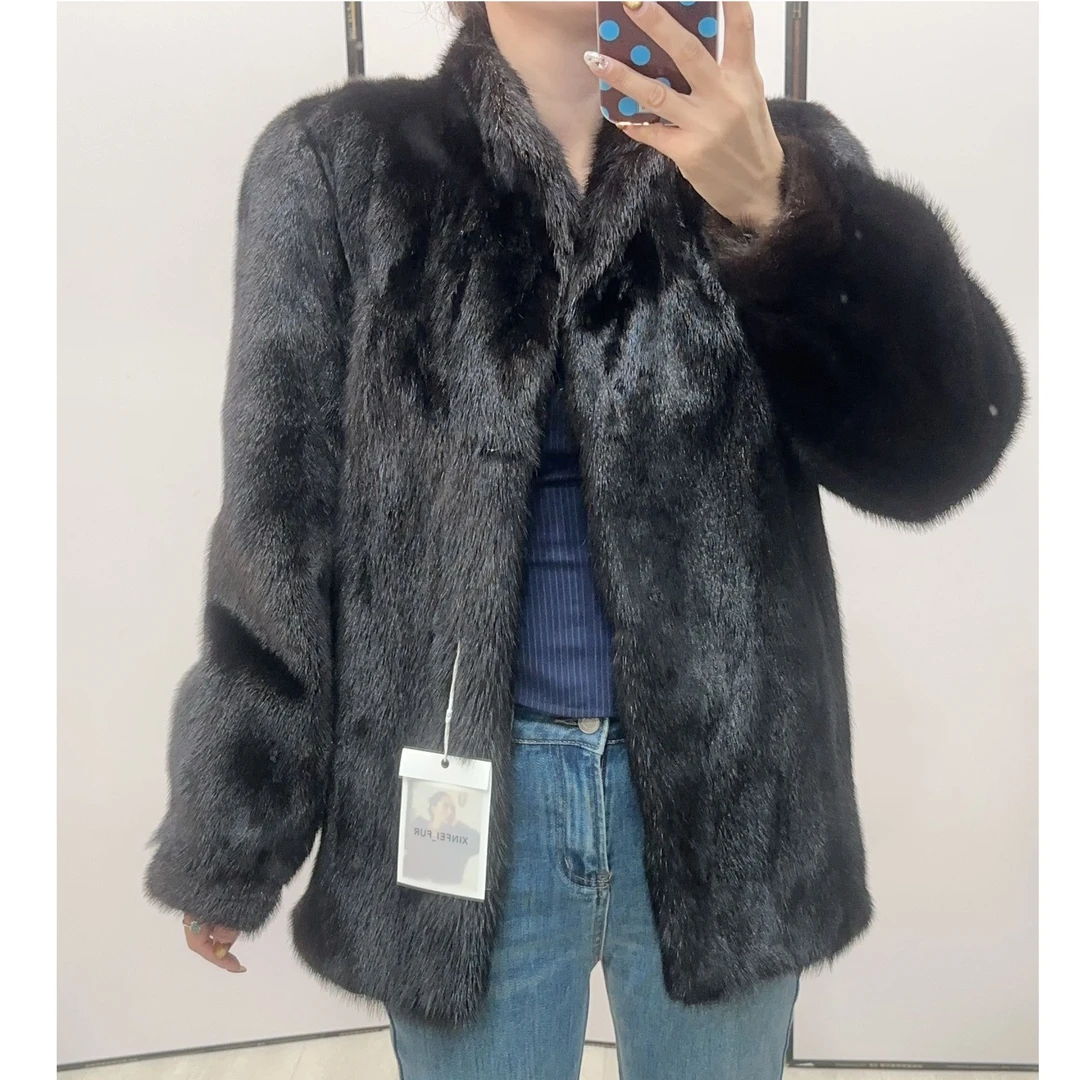 B196,S,黑色立领收口袖水貂外套