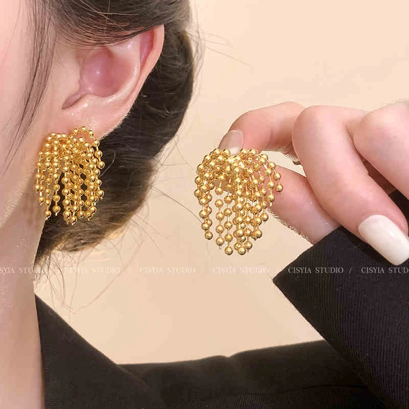铜合金耳饰 金色烟花耳饰高级感轻奢耳环女气质小众独特流苏耳钉