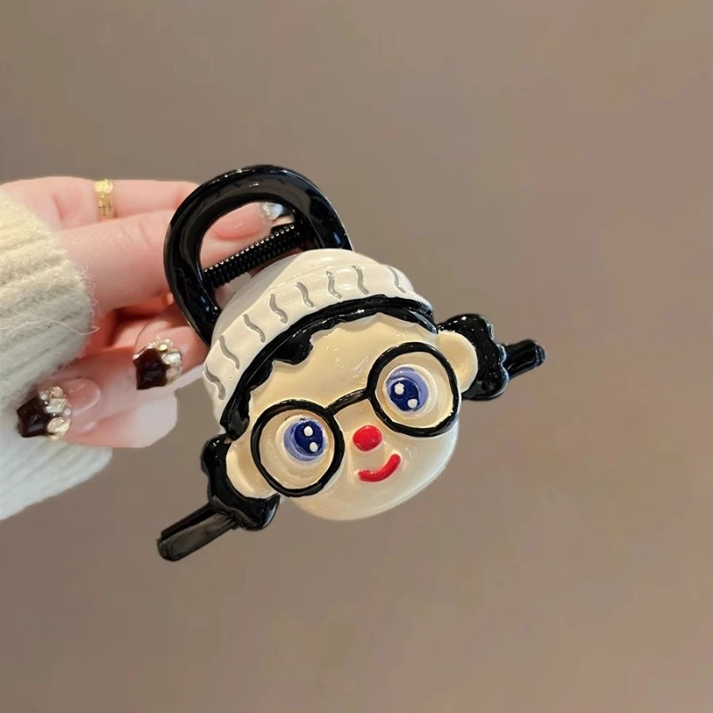 ins可爱卡通眼镜女孩发抓夹中号女发量多新款小众发夹鲨鱼夹子