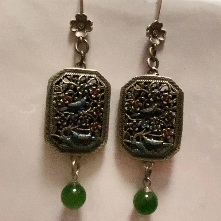 和田玉（碧玉）银S925镶嵌耳饰c****y和田玉