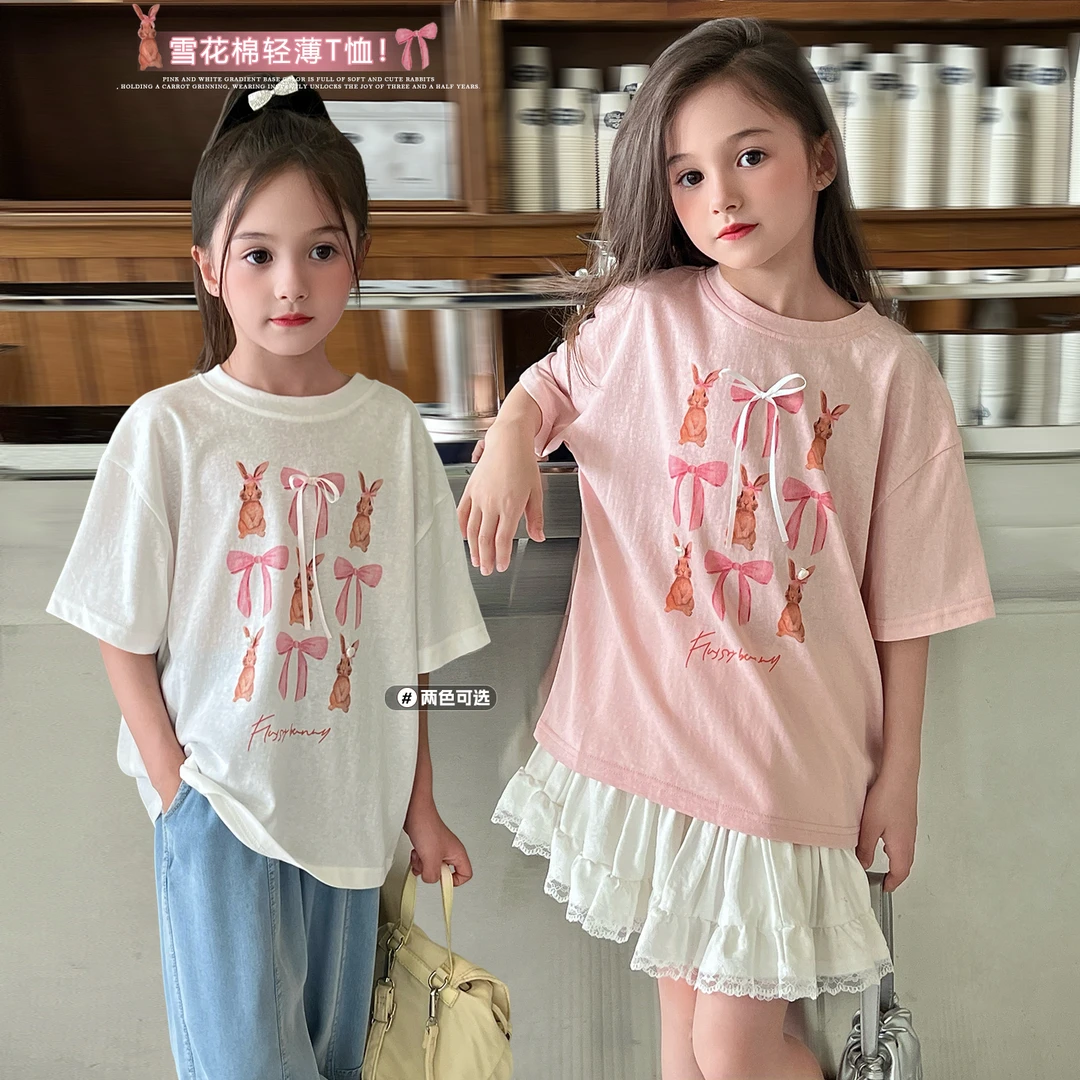 mini旦童装女童短袖T恤夏季2025新款儿童半袖纯棉百搭中大童上衣