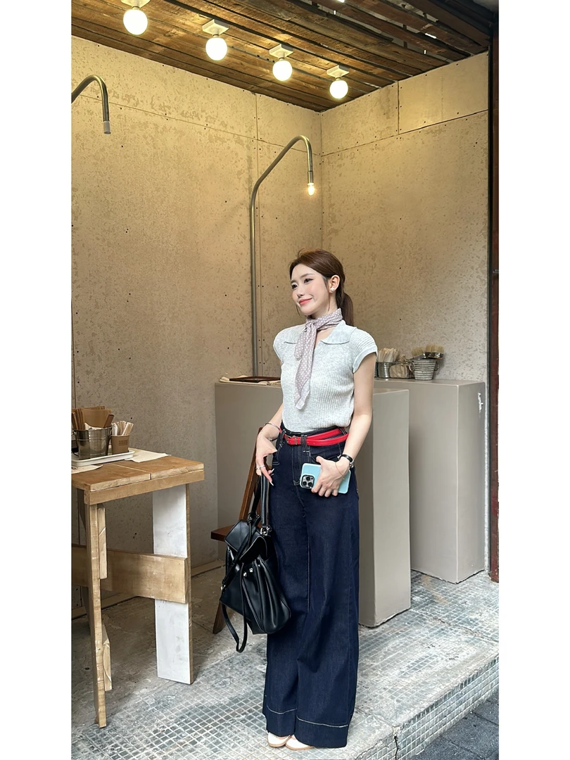 张兑兑duidui/莱赛尔高腰天丝牛仔裤 普洗固色工艺牛仔·配腰带