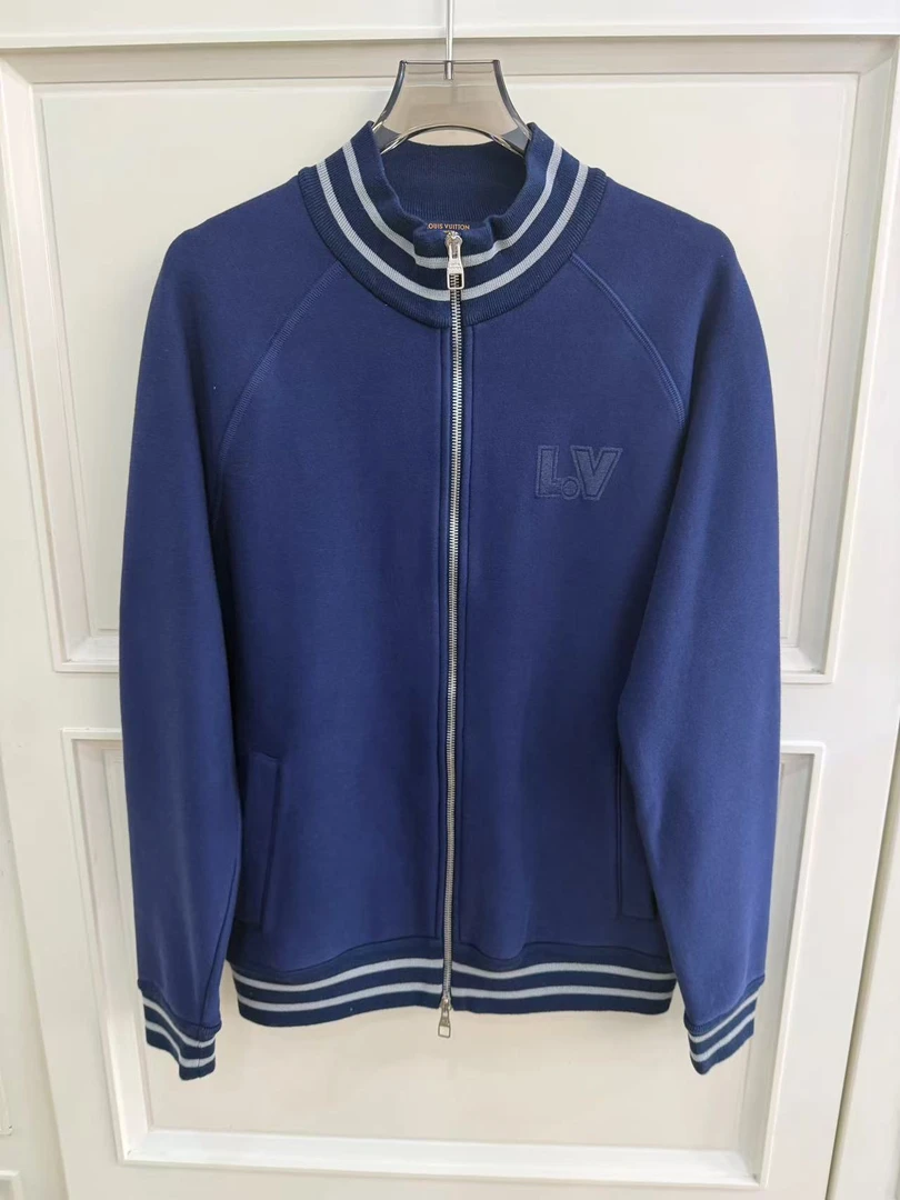 99新 LouisVuitton/路易威登 深蓝色海浪植绒条纹棉质夹克外套m码