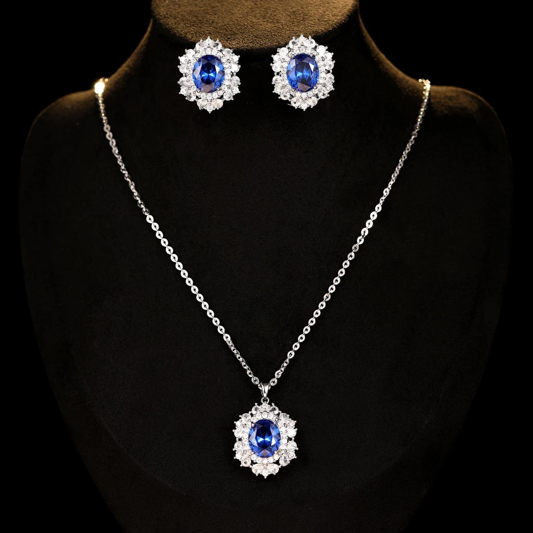 铜合金锆石耳饰 高档奢华镶嵌锆石套装彩锆高级感女式晚宴配饰