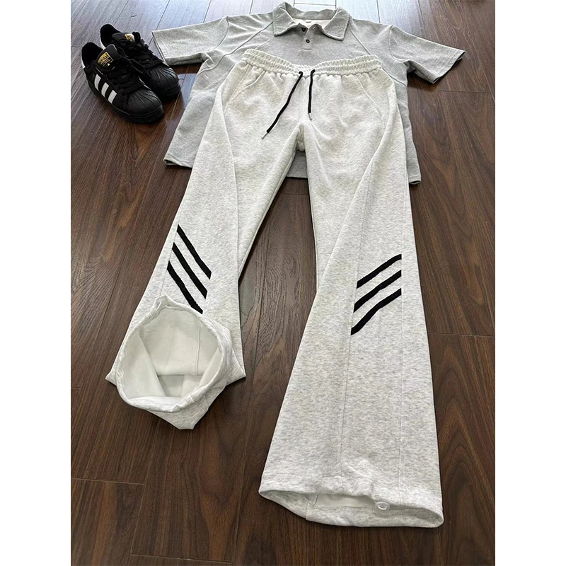 美式条纹卫裤男女垂感潮牌休闲裤子高街直筒宽松oversize运动长裤