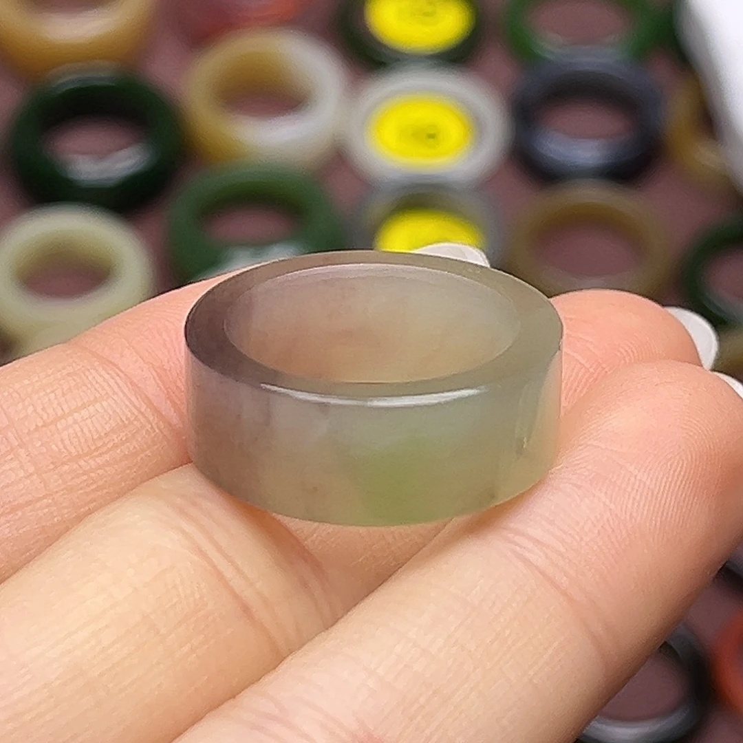 和田玉未镶嵌戒指17.3冰紫翠