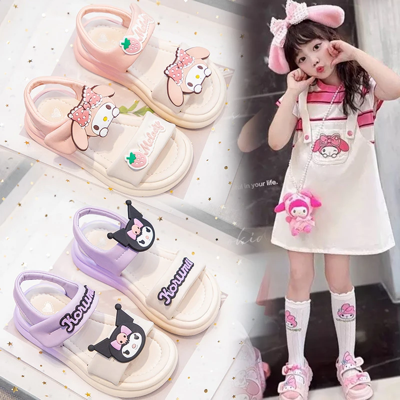 2025女童夏季休闲沙滩鞋中小童软底凉鞋大童图腾公主风宝宝童鞋子