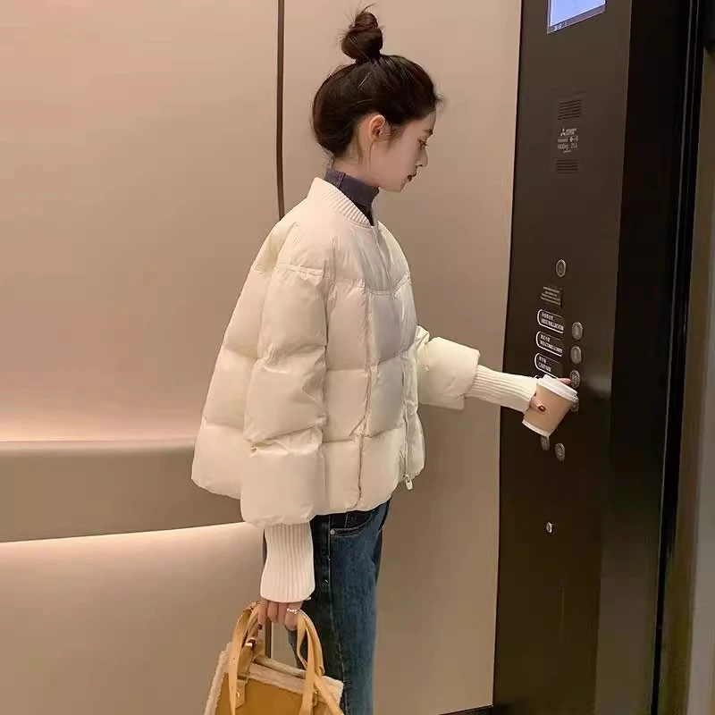 韩版宽松纯色保暖棉服女2025年冬季新款小个子棒球领加厚短款外套