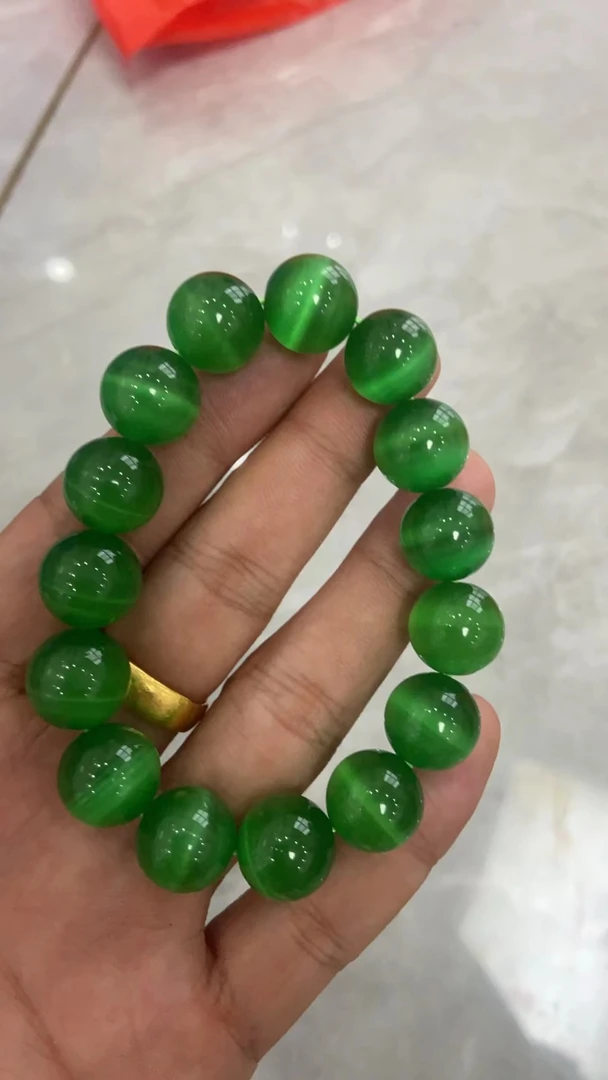 非金属珐琅手链 素圈高品质猫眼菠菜绿