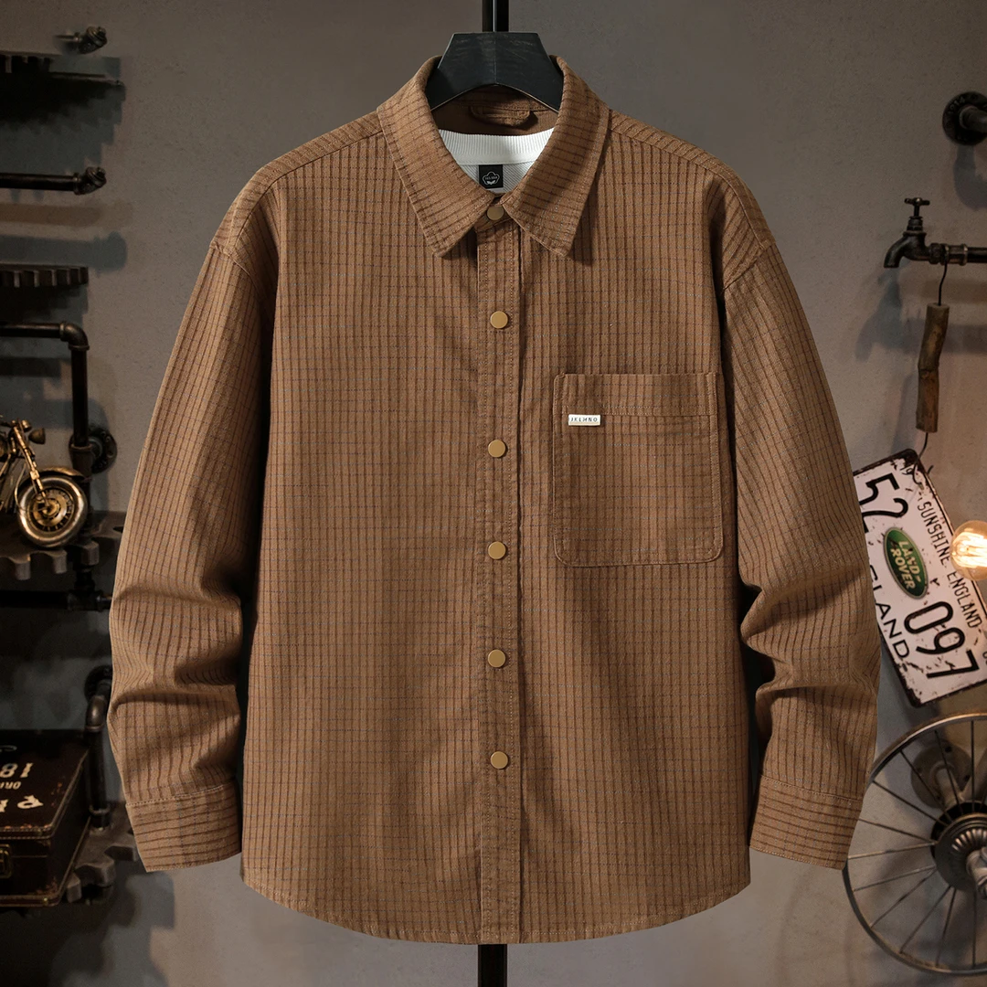 MR.MUDI/穆迪先生休闲衬衣男士新款高端华夫格肌理感长袖衬衫外套