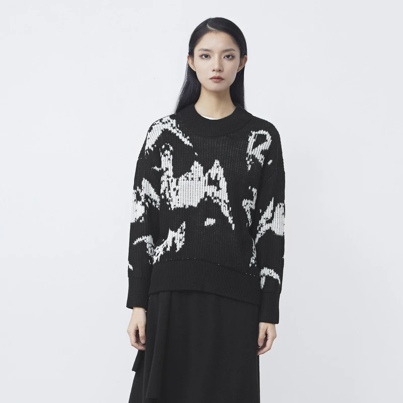 圣迪奥x女装时尚罗纹圆领撞色针织宽松长袖毛衣S21483517