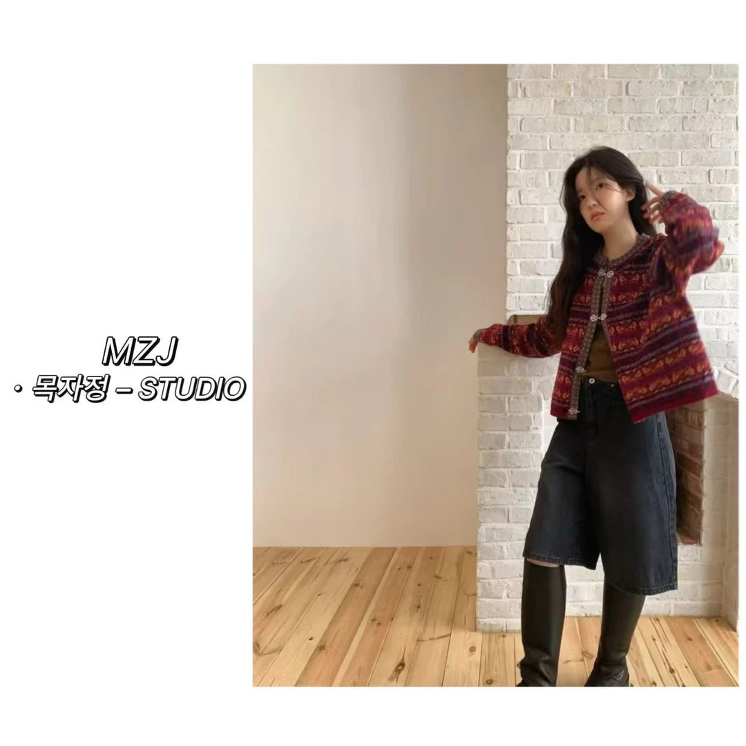 木子静-「民族风编织古扣」时尚百搭重工设计款针织开衫外套-8778