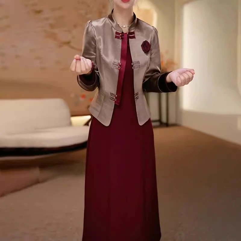 小香风套装连衣裙2025新款女春秋今年流行爆款高贵喜婆婆婚宴礼服
