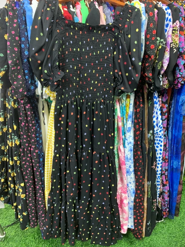 【黑底彩波】法式优雅气质荷叶边一字肩收腰显瘦长裙温婉大方沙滩裙