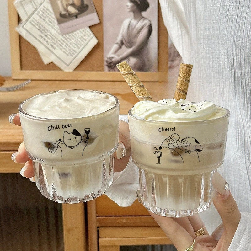 ins风原创可爱小狗玻璃杯喝水杯子牛奶咖啡早餐燕麦杯果汁饮料s