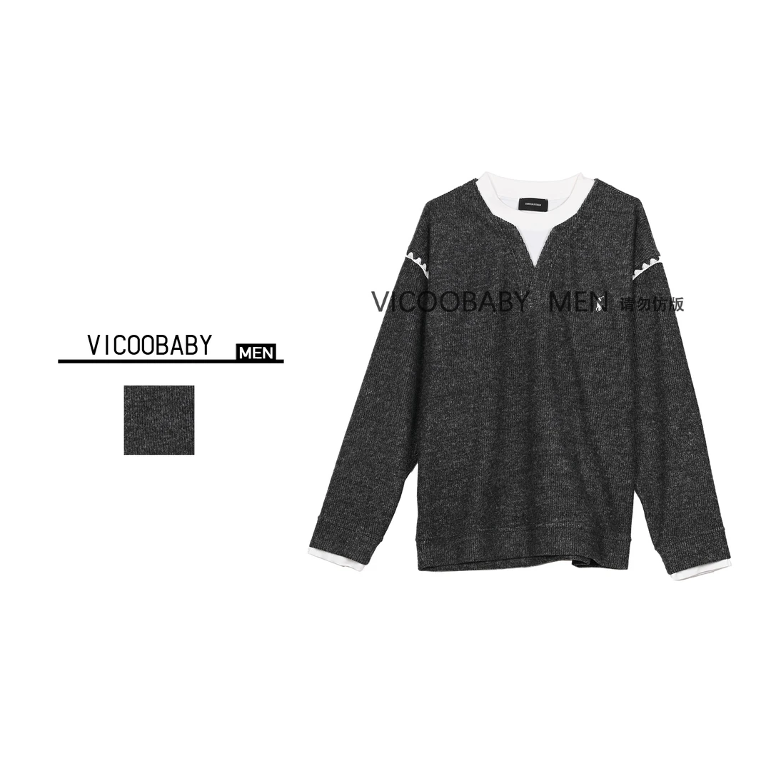 【055编号】2025新款重工撞色拼接假两件打底针织衫