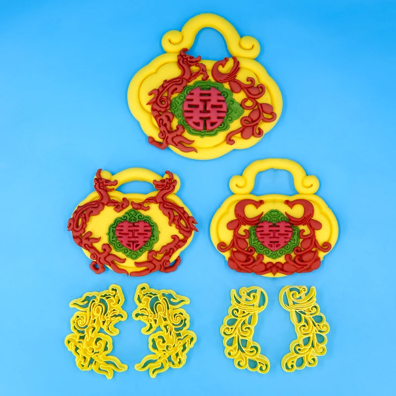 原创一对凤凰模具喜字模具四心连心喜字磨具花饽饽花馍面食切模字