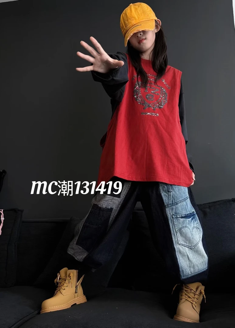 【假两件卫衣】蒙蒙潮童潮酷街舞风格假两件卫衣T恤秋款新品中大童