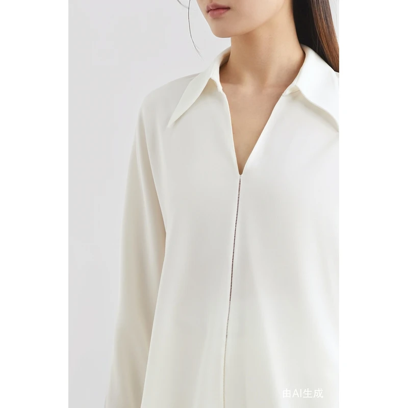 Comme Moi吕燕设计师 女垂坠绉纱白衬衫