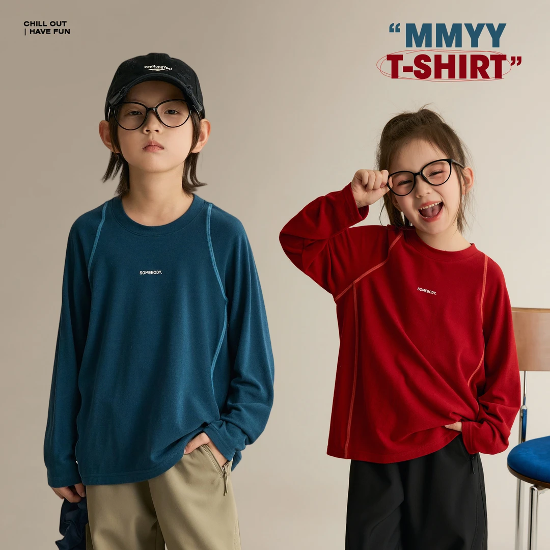 【具象化】男女童撞色线T恤秋装字母印花亲子装长袖T恤8857D