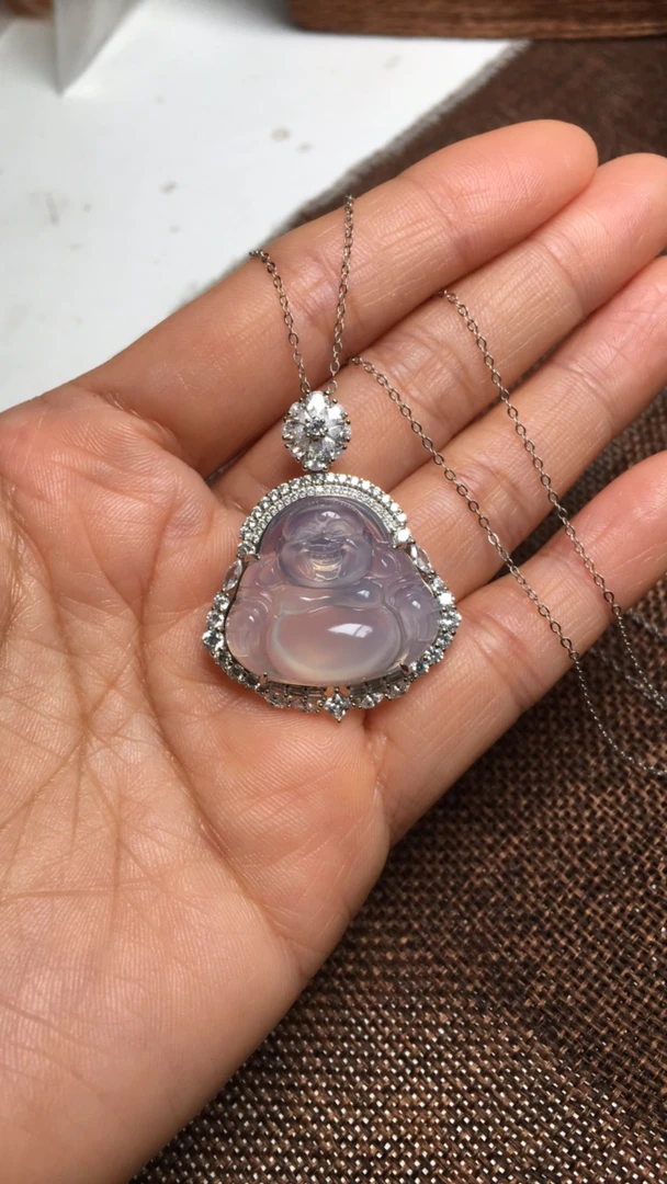 银镶嵌925天然玛瑙玉髓佛公吊坠