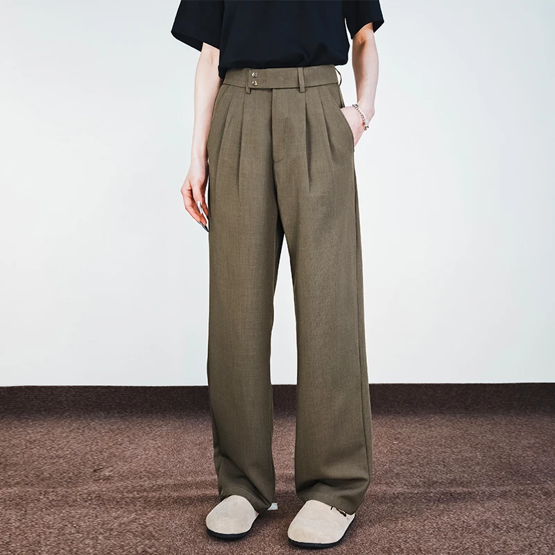 设计感直筒休闲裤男垂感高腰西裤百搭宽松纯色松紧腰时尚长裤子