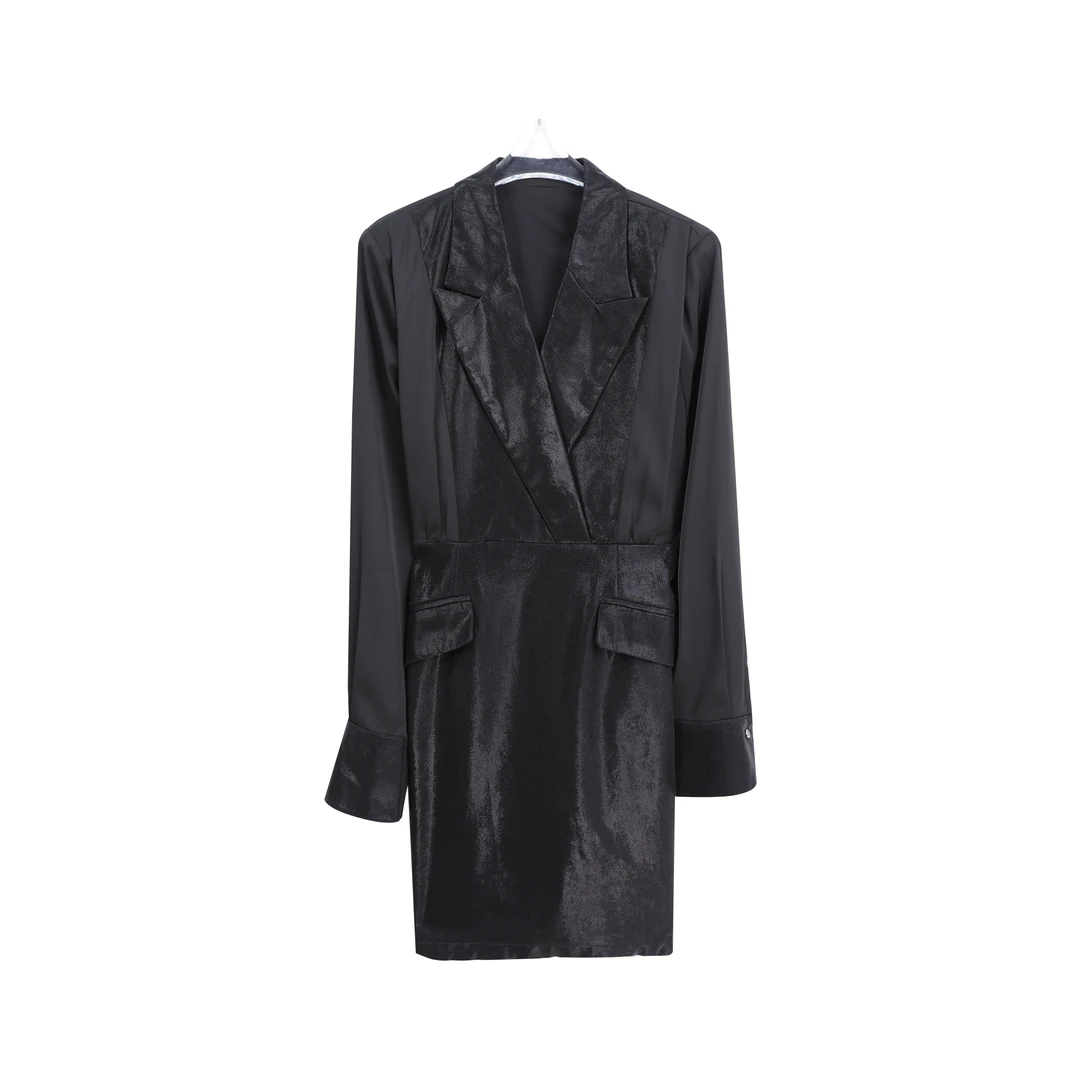 赫本风高级感缎面气质试时尚拼接轻奢连衣裙C63019