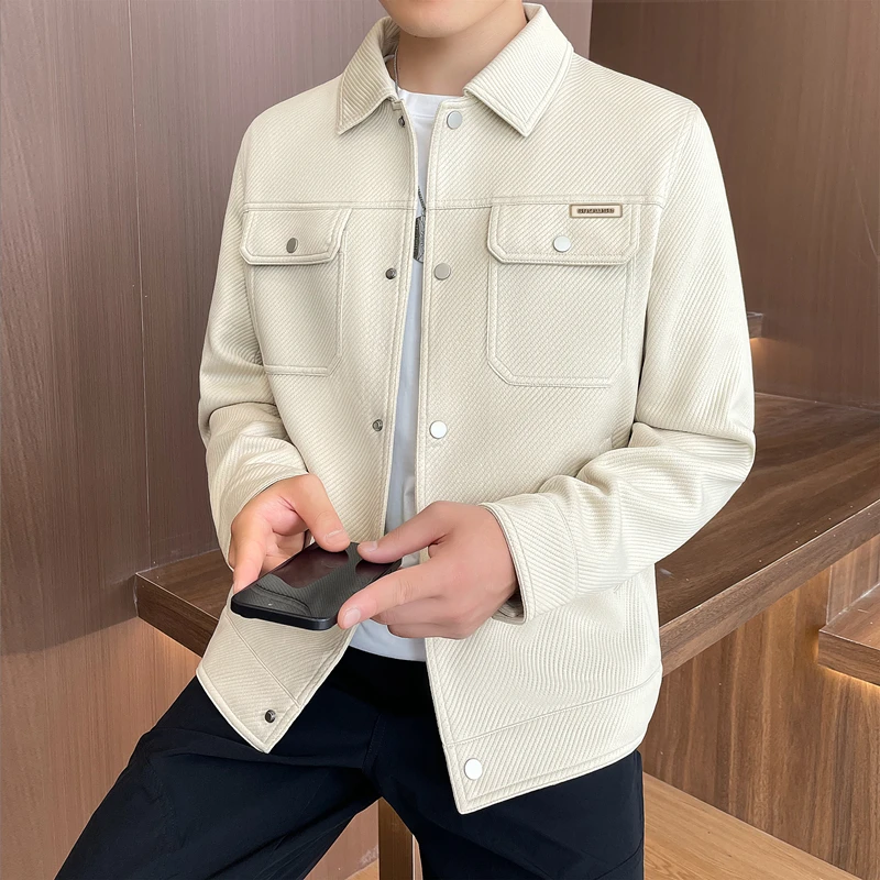 翻领夹克工装秋季秋冬秋季男士宽松纯色夹克外套男短款时尚休闲