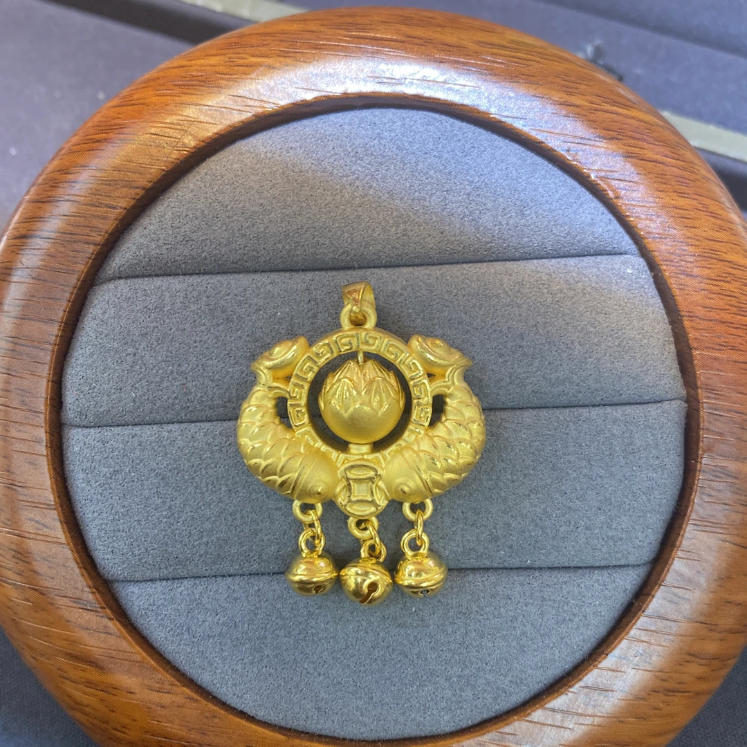 足金999莲花双鱼金锁