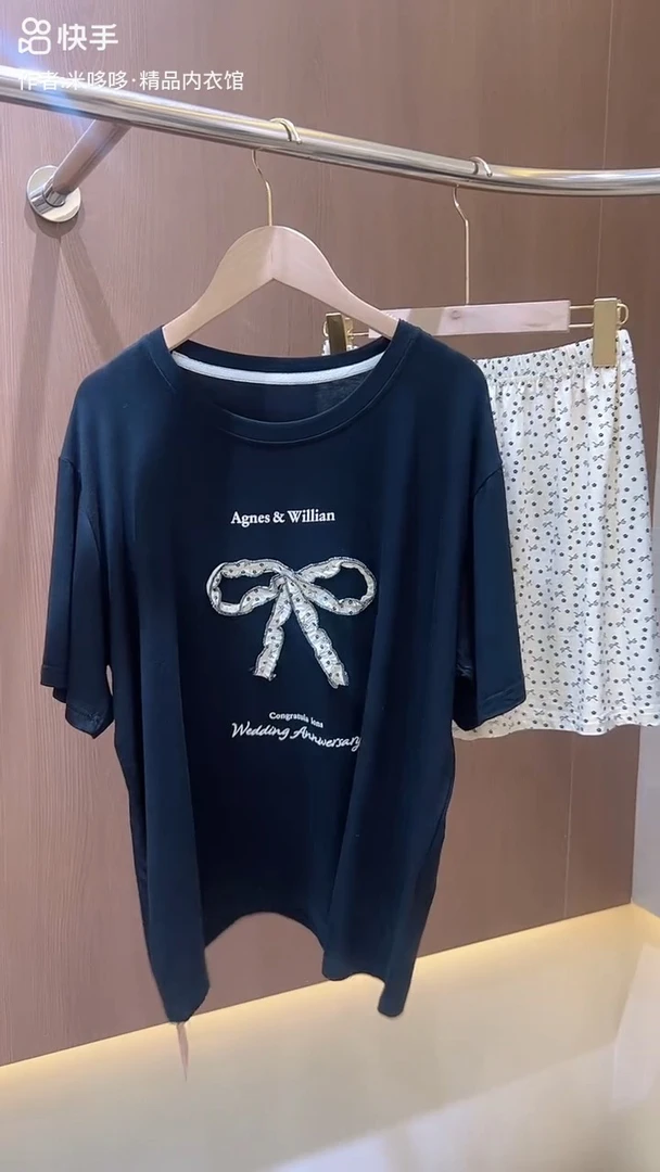 韩版休闲莫代尔舒适时尚宽松夏季圆领睡衣家居服套装短袖短裤