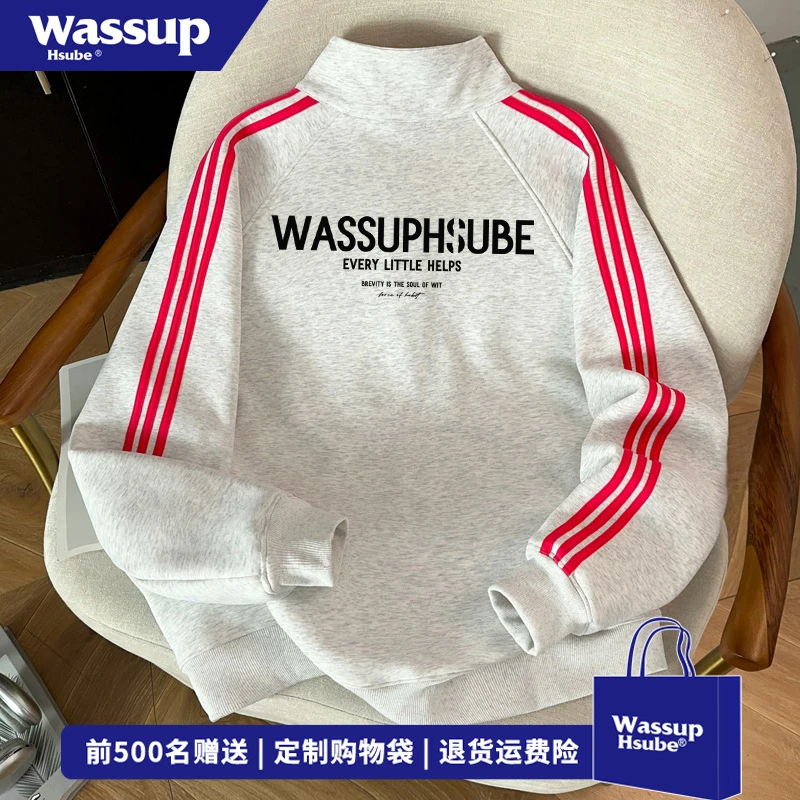 WASSUP HSUBE原创字母印花开衫卫衣男女秋冬季百搭情侣装拉链外套