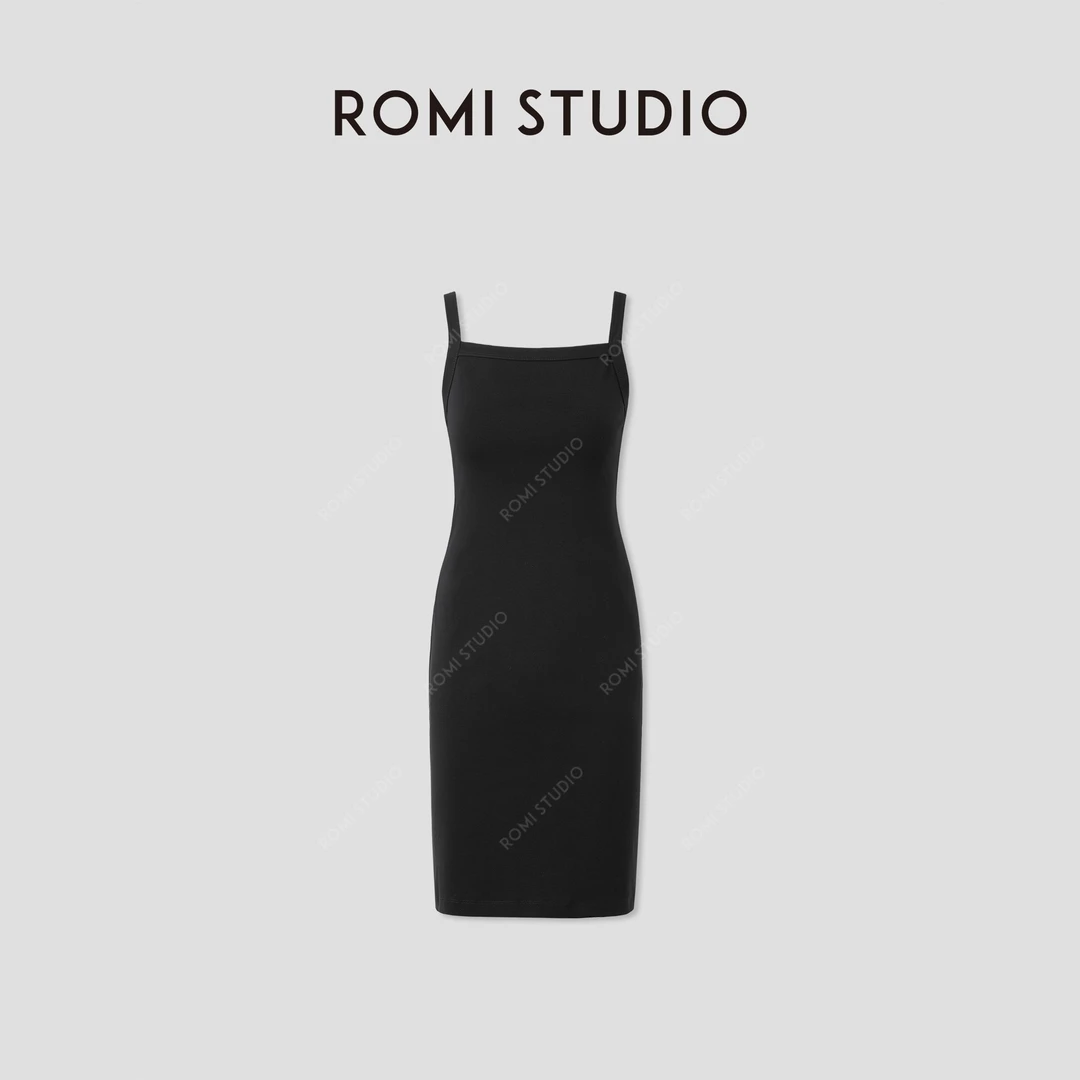 ROMI STUDIO“简约优雅”棉质多色高弹力方领吊带连衣裙 RWCSST2516