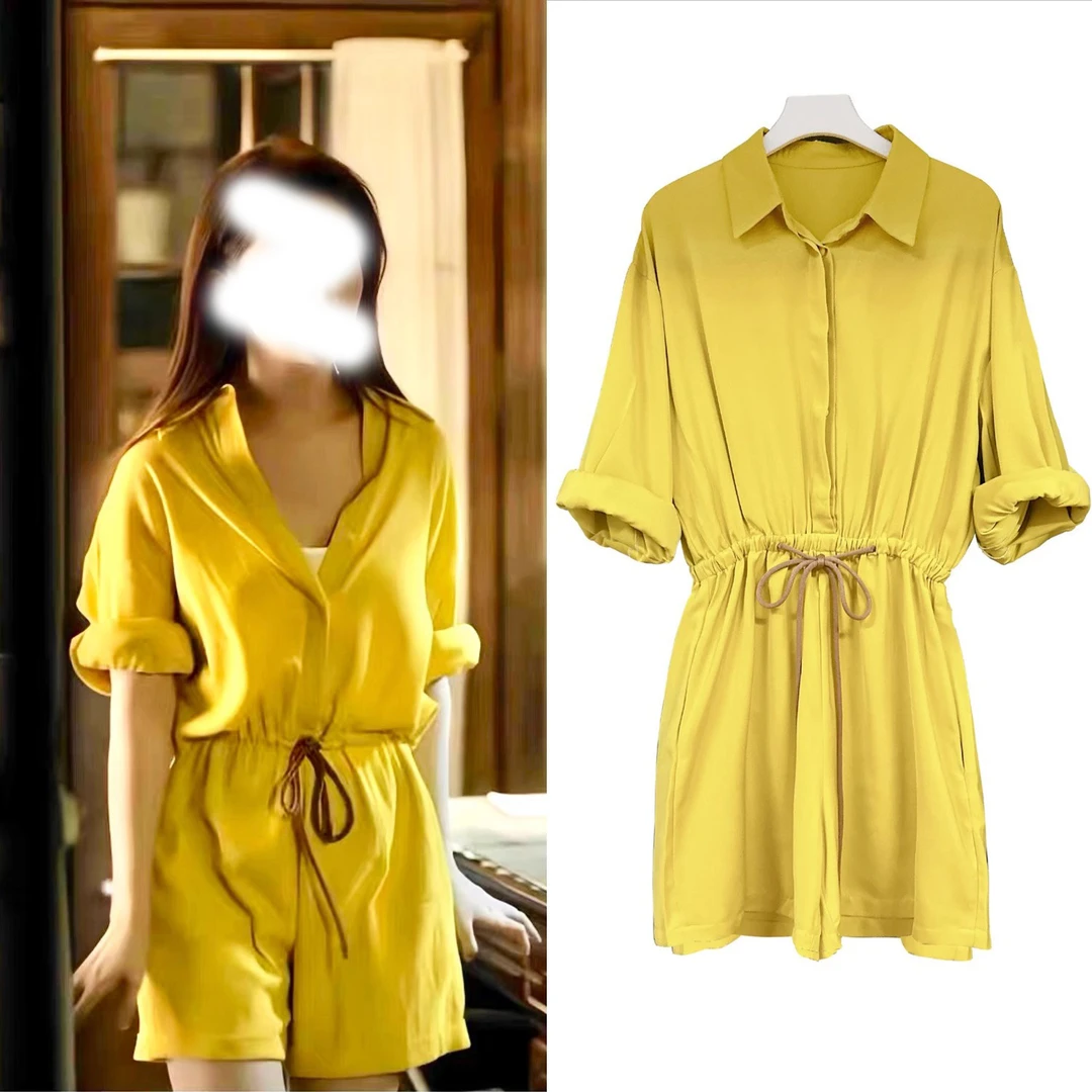 刘亦菲衬衫上衣女连体裤气质高腰女公务员防勾丝小个子夏季连体衣