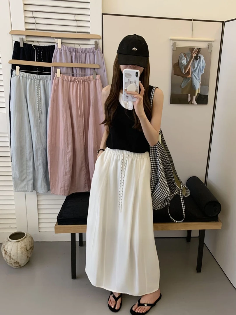 2025夏季女款韩系亚麻纯色水母显瘦气质时尚设计感半身裙708