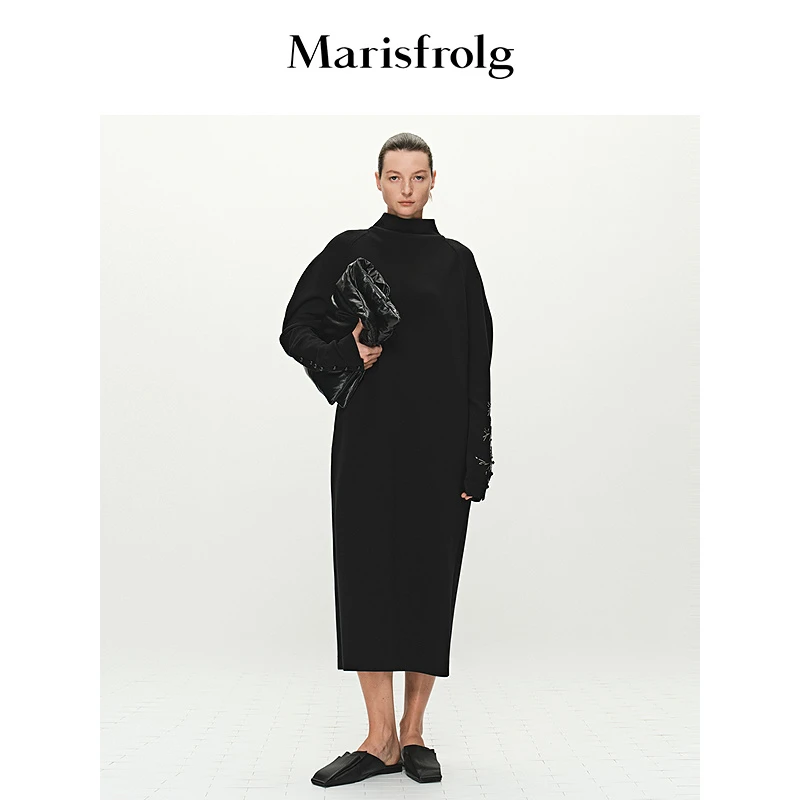 Marisfrolg玛丝菲尔休闲长袖黑色复古宽松时尚连衣裙A1FZ11346