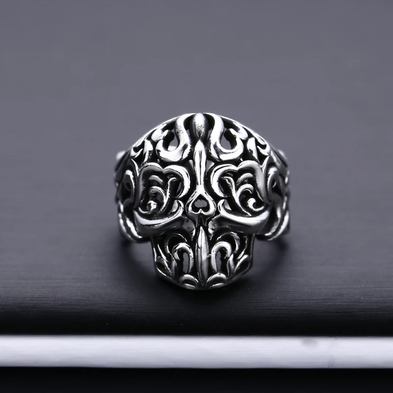 925银戒指 唐草纹面具戒指 男女同款开口戒指