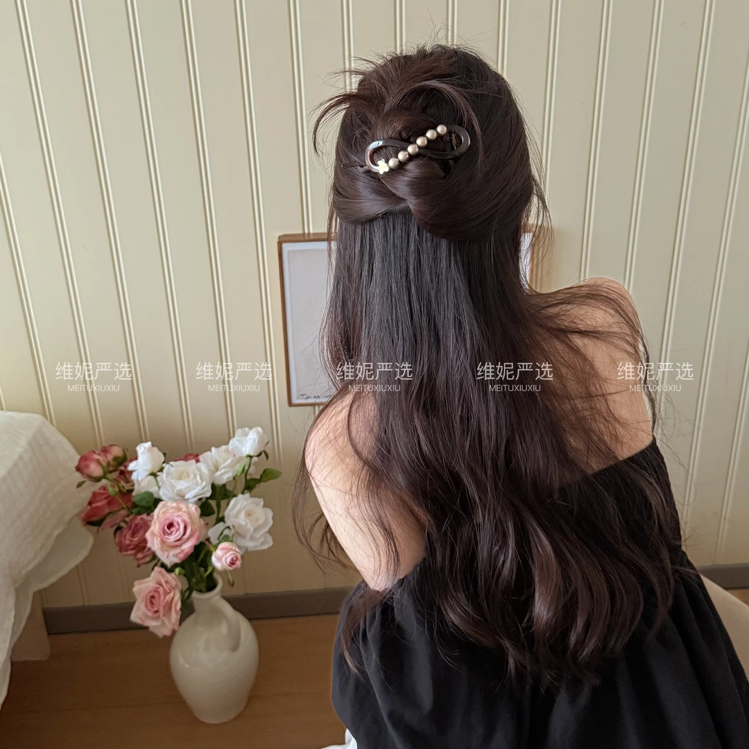 气质珠珠扭扭夹后脑勺高级感一字夹时尚复古甜酷发饰