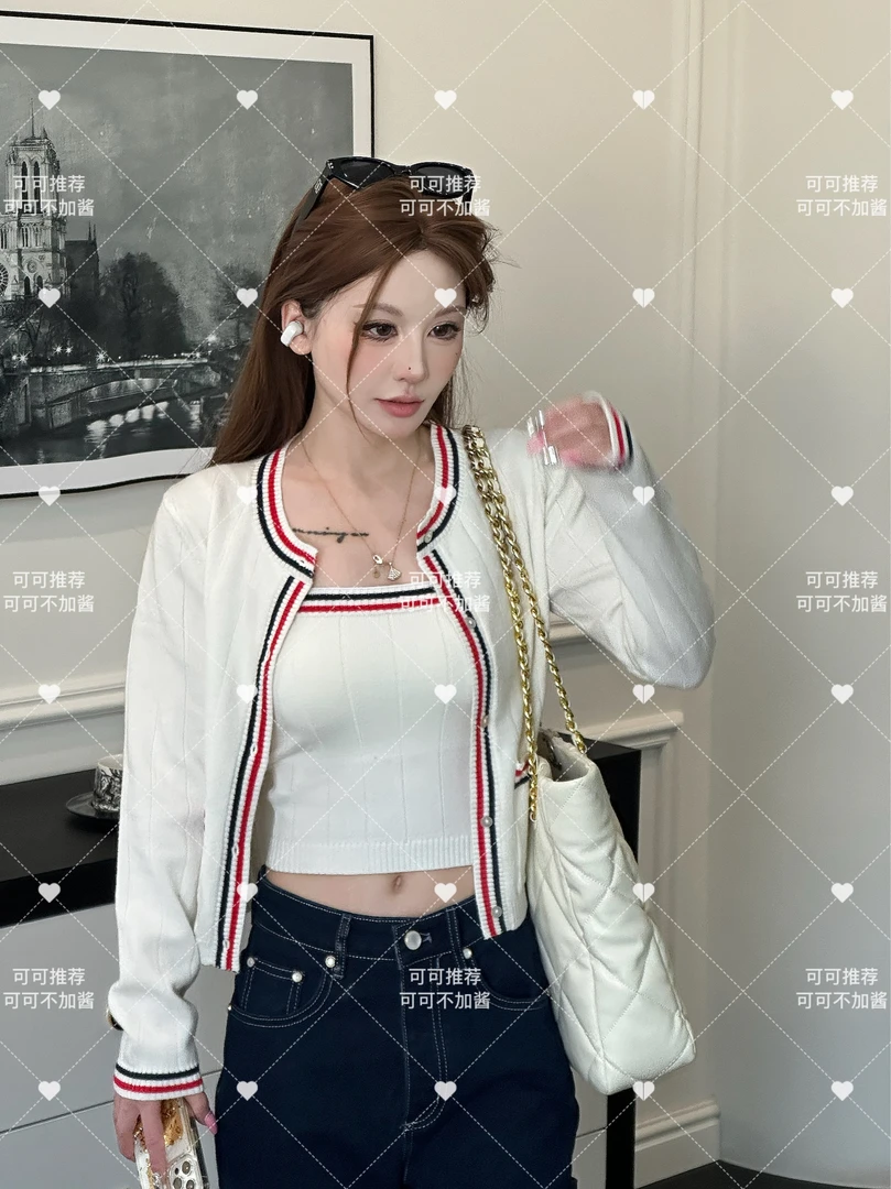 【可可推荐】【瑞德图书馆】春季新款小吊带针织开衫俩件套 S554