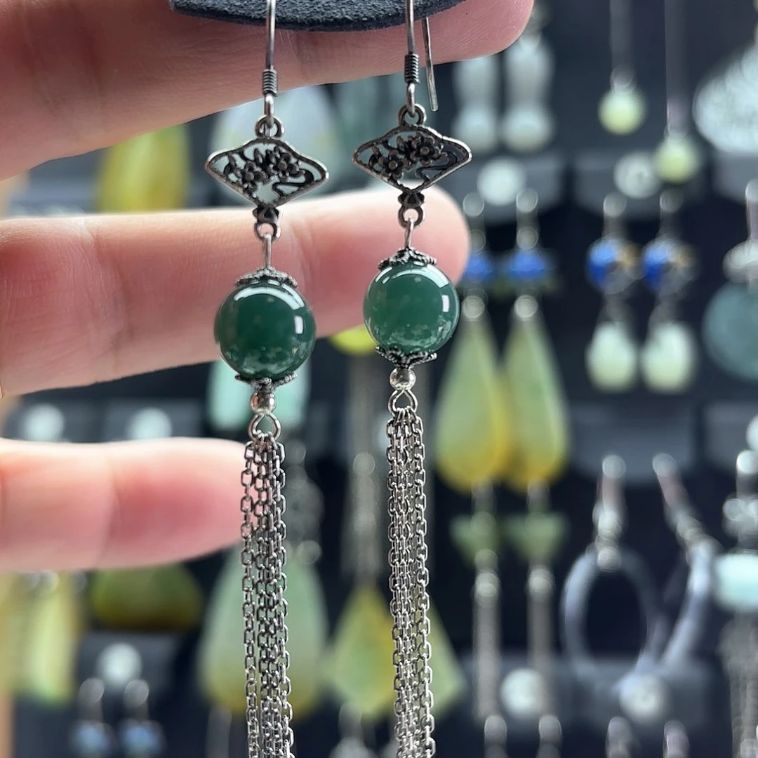 翡翠耳饰银S925镶嵌火**鸣