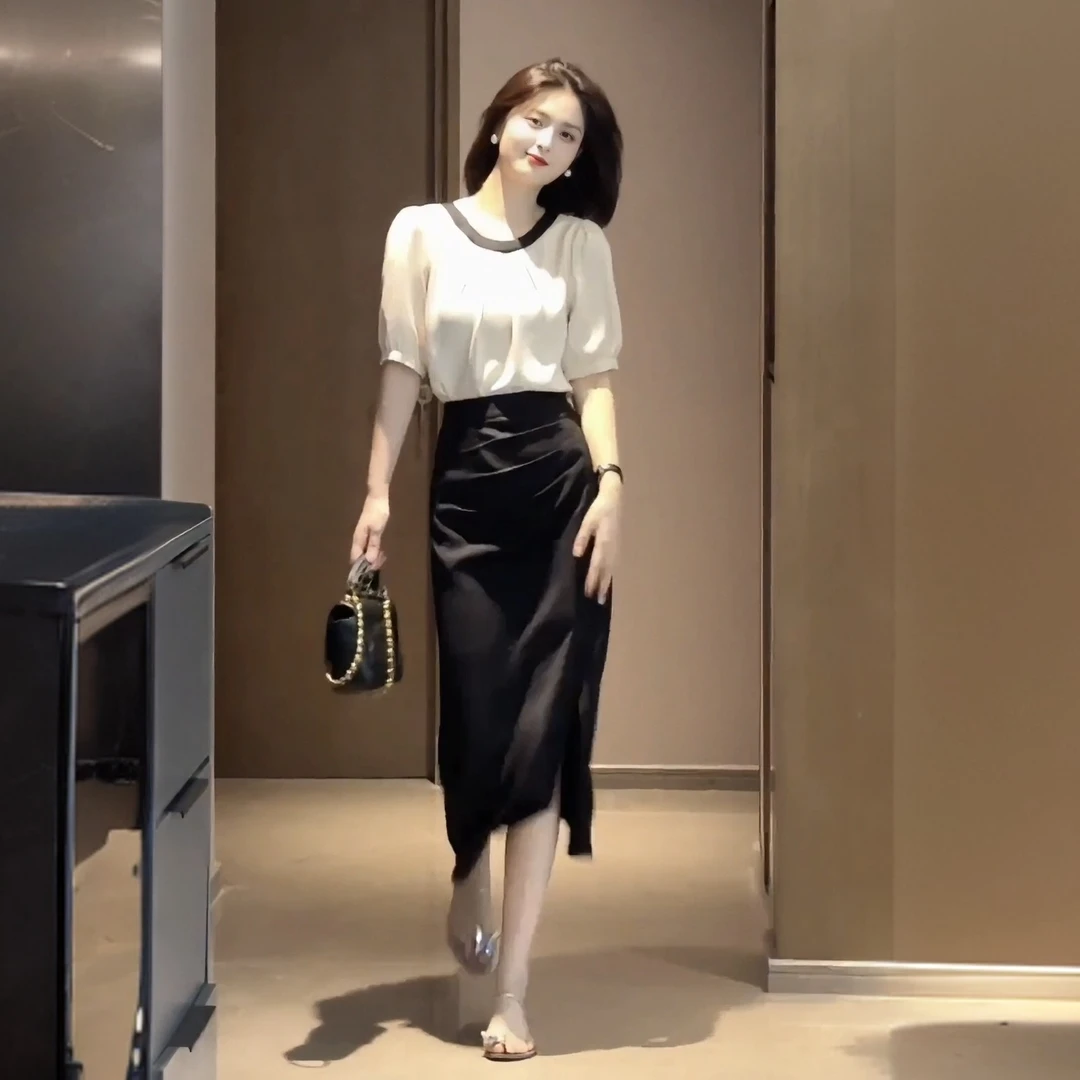 夏季时尚减龄小香风上衣搭配复古高腰A字半身裙套装