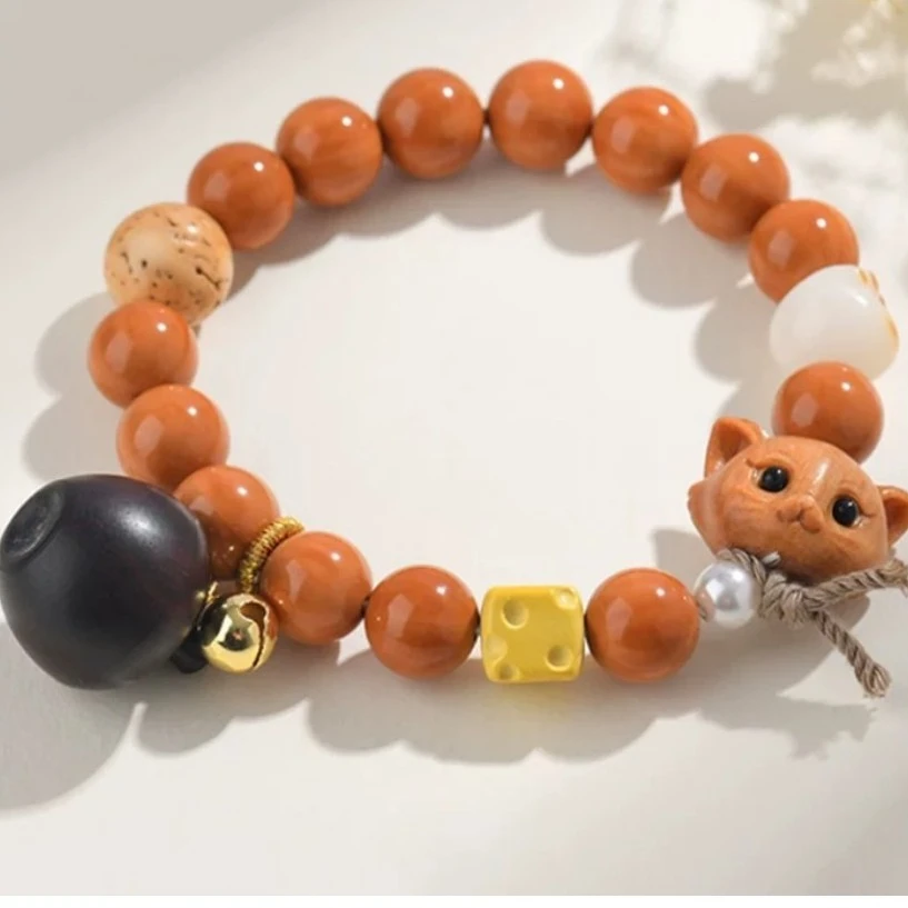 猴头圆珠单圈手串～檀木狐狸和紫檀苹果