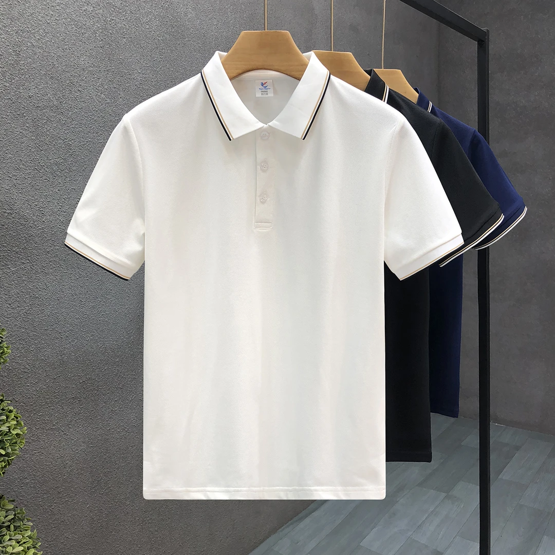 郎的高品质简约白色polo衫男休闲翻领短袖t恤2025夏季带领上衣服