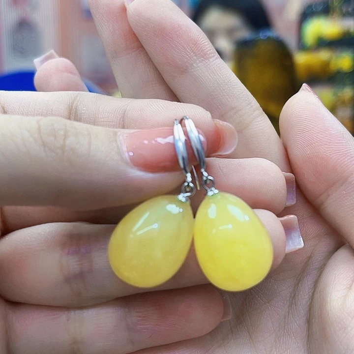 琥珀颈饰银S925镶嵌耳环