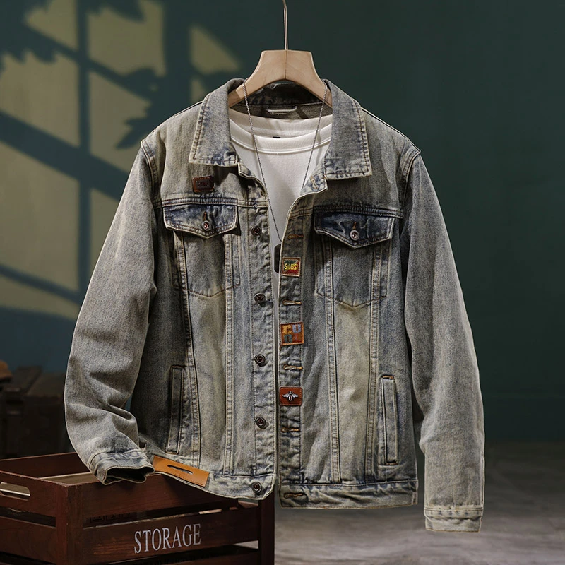 【优选】复古色牛仔外套男士夹克 春秋季上衣青年休闲牛仔衣JK713