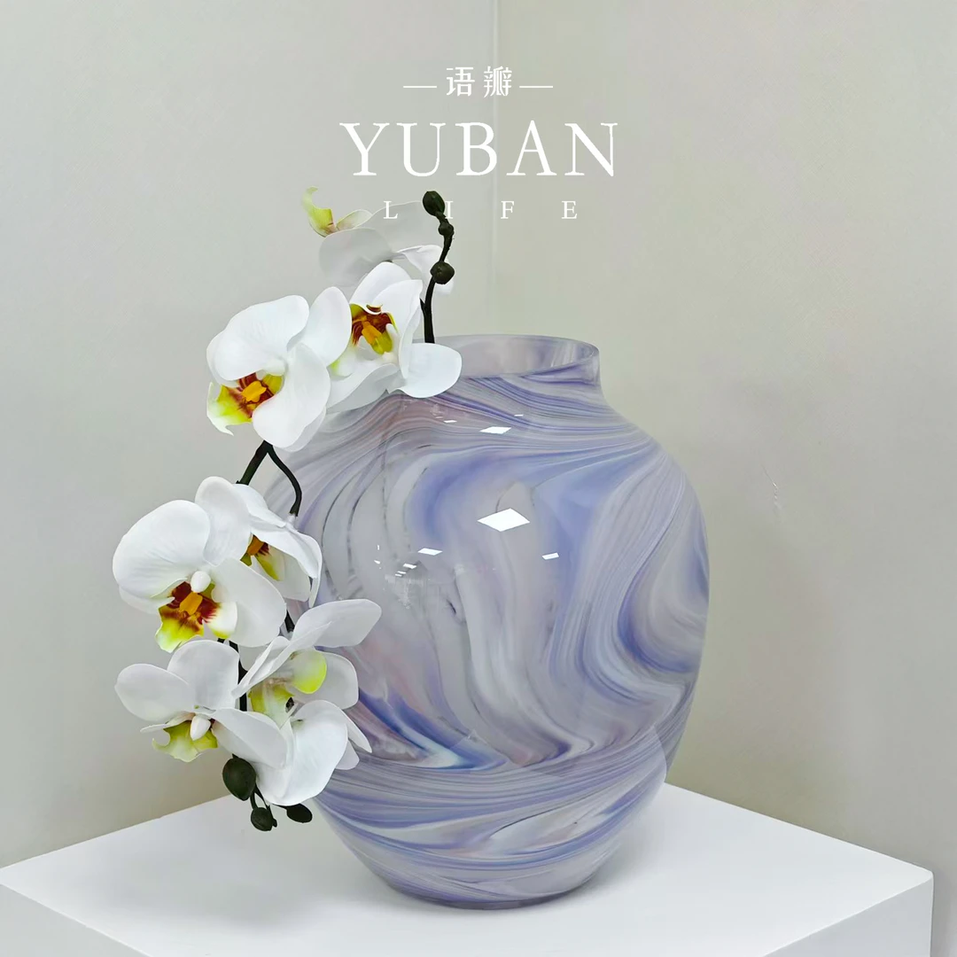 紫烟 YUBAN新中式大肚覆古花器绝美法式琉璃花瓶家居软装岛台摆件